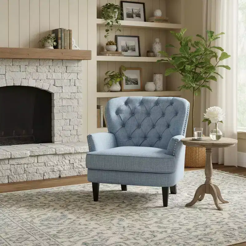 Polibi Tufted Lounge Chair with Curved Back & Nailhead Trim