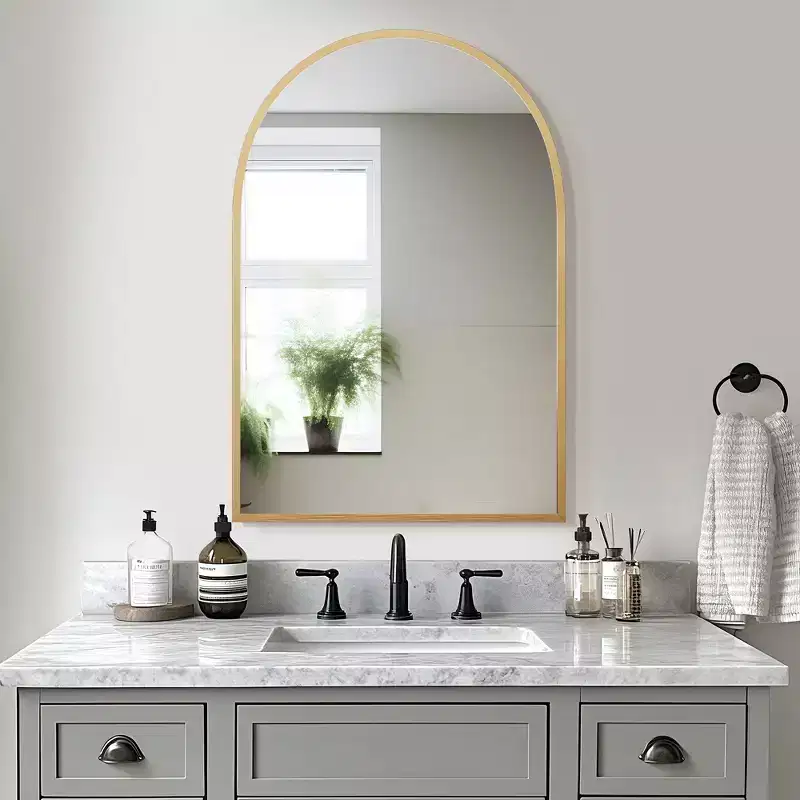 Aluminum Alloy Thin Edge Right Angle Arch-shaped Gold Hanging Mirror 91*61*1.5cm (Double-sided Installation)