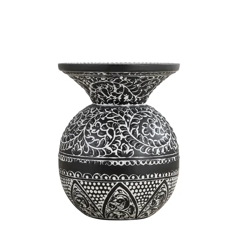 Black and White Side Table with Bohemian Pattern