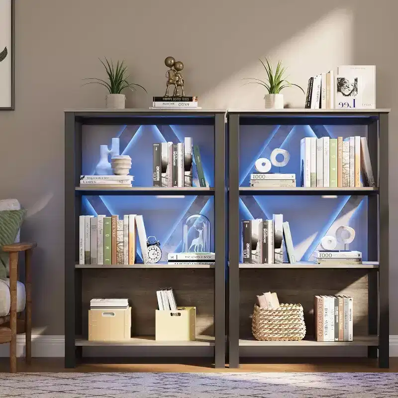 Industrial Bookcase, Modern Metal Display Shelf Organizer for Living Room, Office
