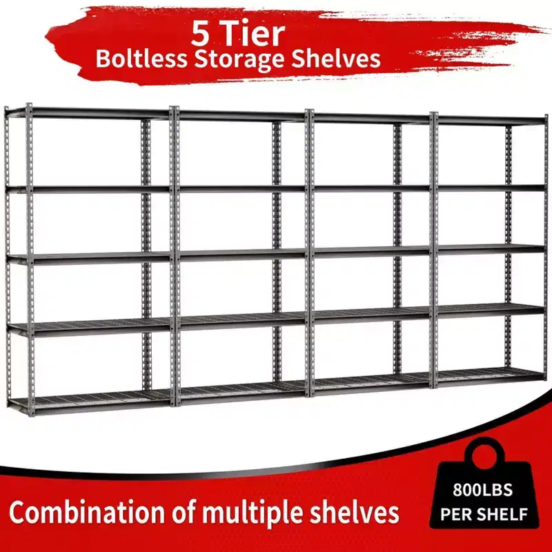 Atlas Shelving 5-Tier 36"x18"x72" Steel Boltless Shelving Load 4000lbs with Wire Deck Hammertone