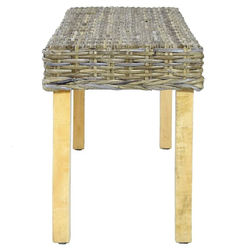 Rattan Bench with Mango Wood Legs, 43.3
