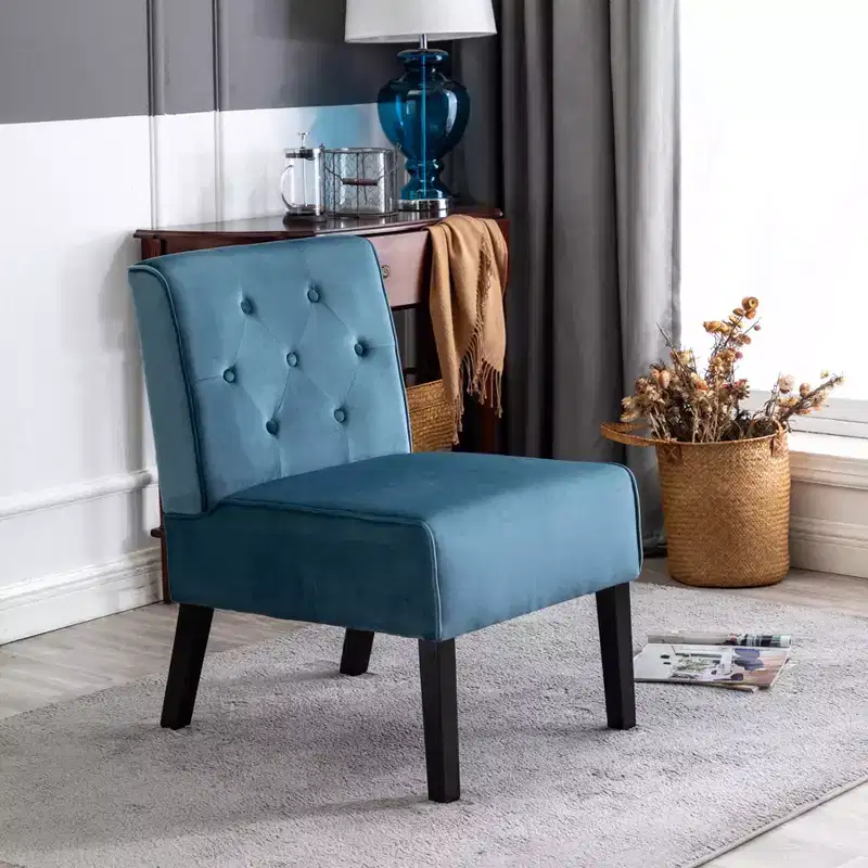 Whisen 2 Piece Velvet Fabric Accent Chair, Armless Chair with Button Tufted Pattern and Premium High Density Foam Cushion