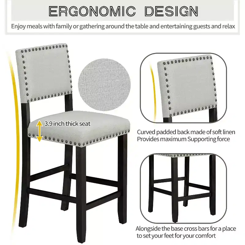 5-Piece Counter Height Dining Table Set Dining Set with Classic Dining Table and 4 Cushioned Dining Chairs, Natural Wood Wash/Espresso-ModernLuxe