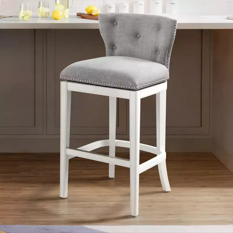 Miranda Swivel Bar Height Stool White: Upholstered Back, Nailhead Trim - Alaterre Furniture