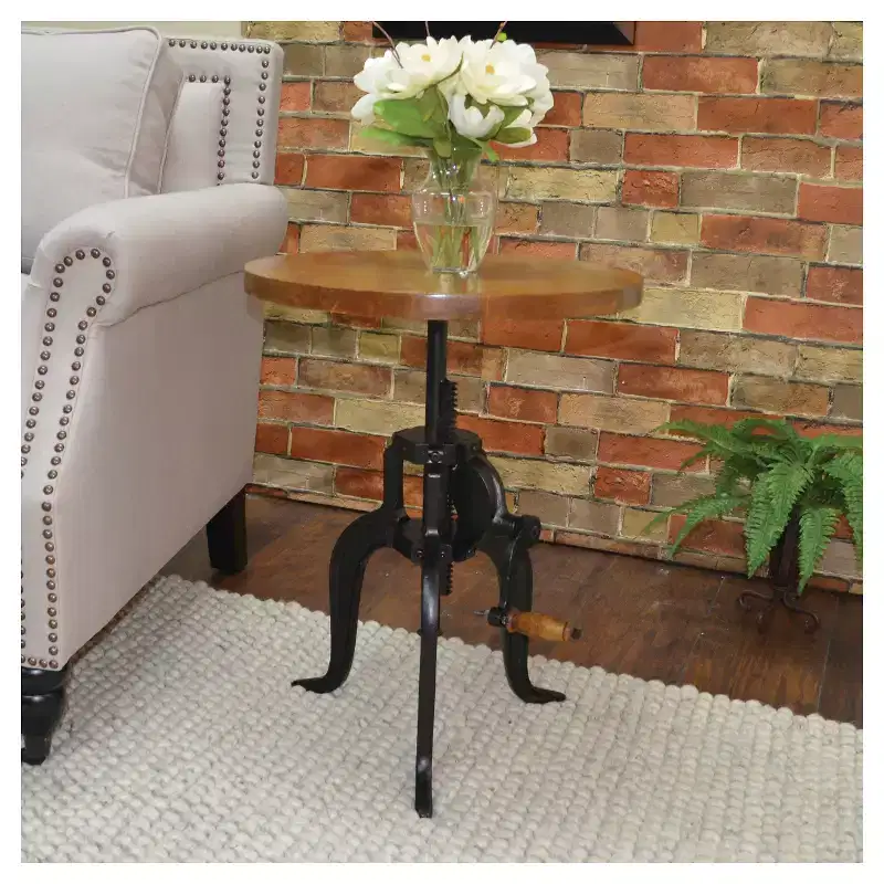 Carolina Living Emma Adjustable Crank Accent Table Chestnut/Black: Rustic Round, Metal Frame, Mango Wood Top
