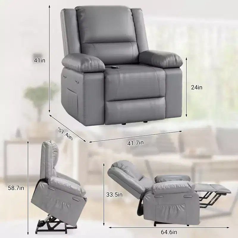 Oversized Lift Recliner Chair, Faux PU Leather Massage Chair,Adjustable Reclining Chair with Massage and Heat, Electric Lift Chair