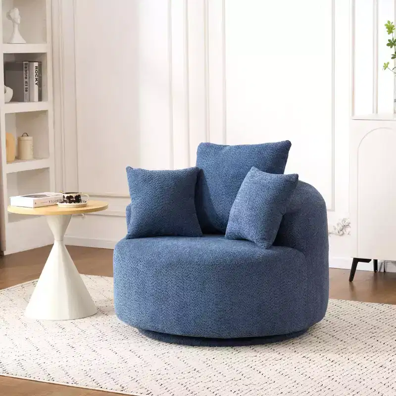 Modern Swivel Chair Upholstered Sofa Chair with 3 Decor Pillows, Accent Barrel Chair for Living Room, Bedroom, Office