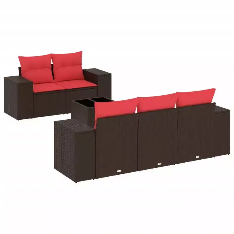 vidaXL 6 Piece Patio Sofa Set with Cushions Brown Poly Rattan