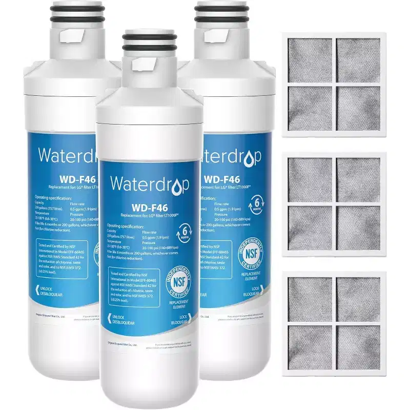 Waterdrop ADQ747935 LT1000PC Replacement for LG LT1000P/PC/PCS ThinQ Refrigerator Water Filter, LFXS26973S,NSF 42 and 372 certified, 3 Combo