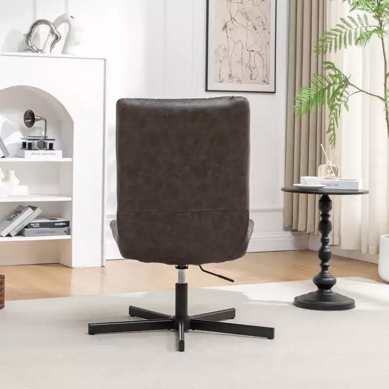 Faux Leather Tufted Swivel Accent Chair with Adjustable Height, 360° Swivel