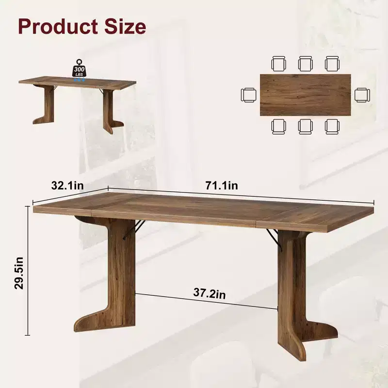 71 Dining Table for 6 to 8 People, Modern Dinner Table with Unique Wooden Legs, Rectangle Dining Table