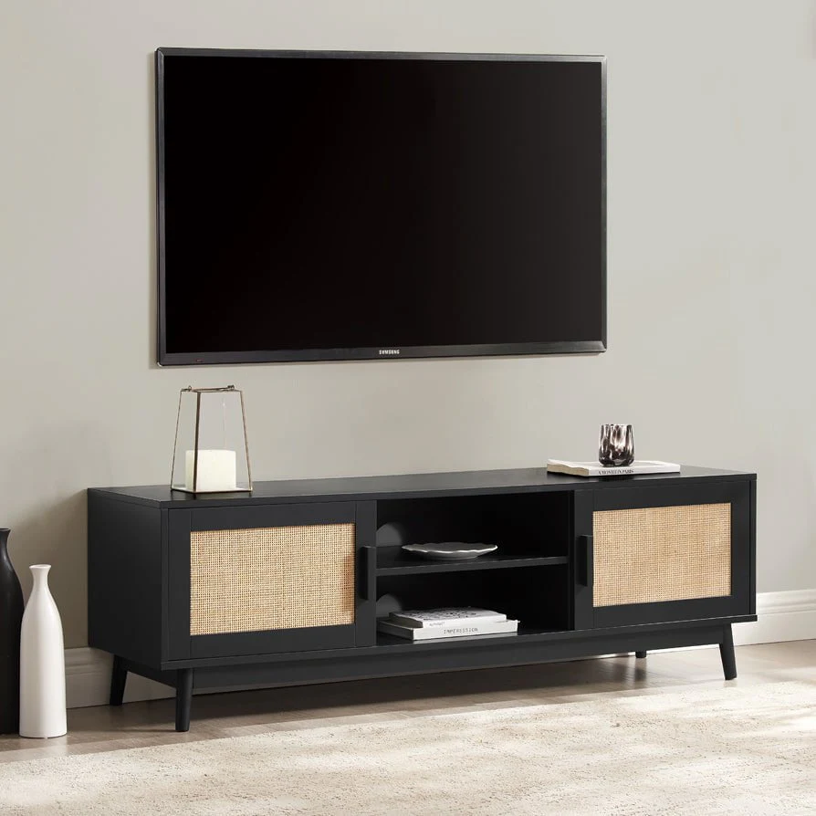 Modern Black Painted TV Unit with Clean Lines for TVs up to 60 Inch for Living Room