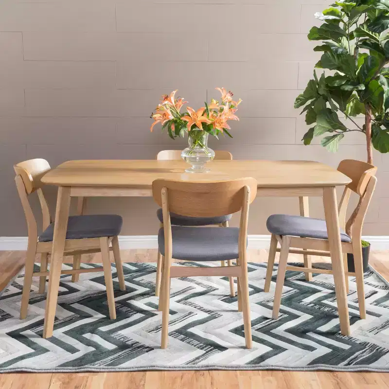 GDFStudio Balfern 5 Pieces Mid Century Modern Upholstered Wood Dining Set