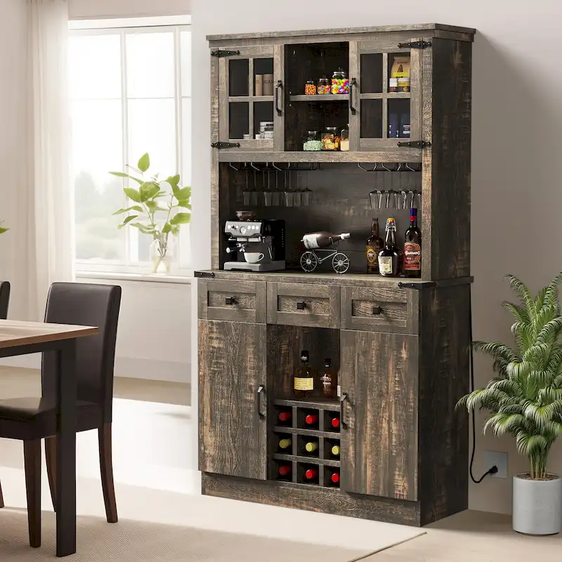 Moasis 72 Kitchen Storage Cabinet Pantry Cupboard with Charging Station and 3 Drawers