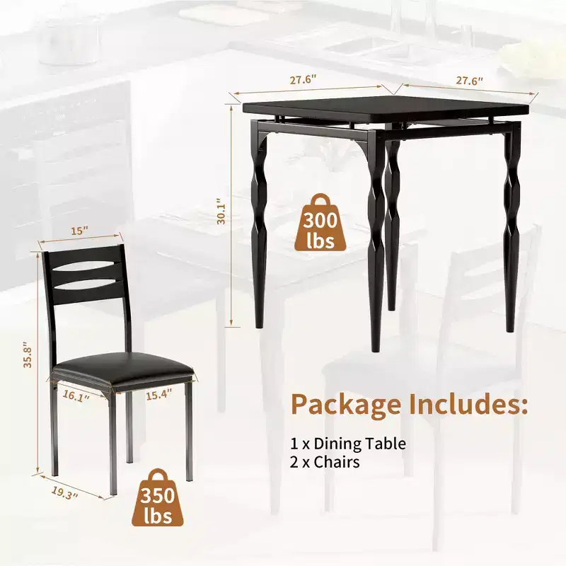 Dining Table Set for 2, 3 Piece Dining Table and Chairs Set of 2, Dining Table Set with Spiral Table Legs for Small Spaces