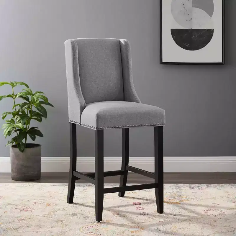 Upholstered Fabric Counter Height Barstool with Nailhead Trim