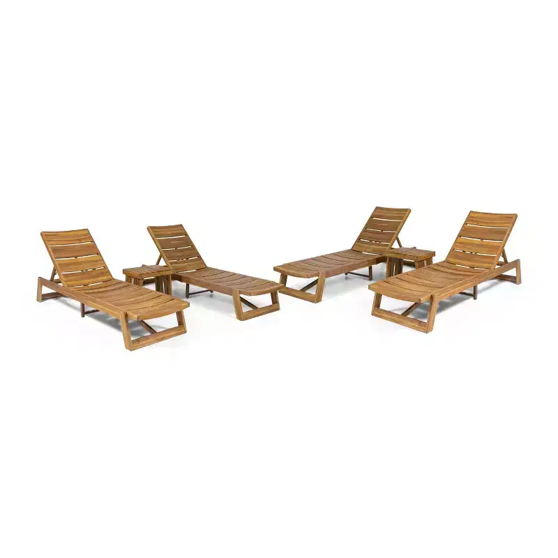 Kyoto 6pc Outdoor Acacia Wood Chaise Lounge Set with Cushions: Weather-Resistant, UV-Resistant - Christopher Knight Home