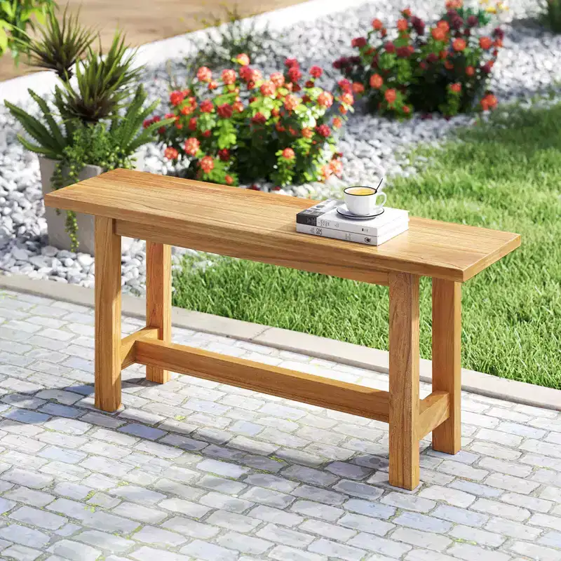 Costway 1/2 PCS Outdoor Teak Wood Bench 2-Person Loveseat Seating for Porch Patio Backyard