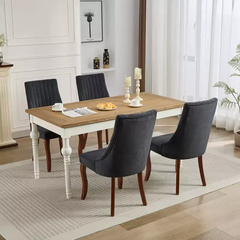 CLIHOME Set of 2 Rayon Cloth Flocking Linen Dining Chairs Channel Kitchen Dinner Chair Comfy Fabric Upholstered Accent Chair