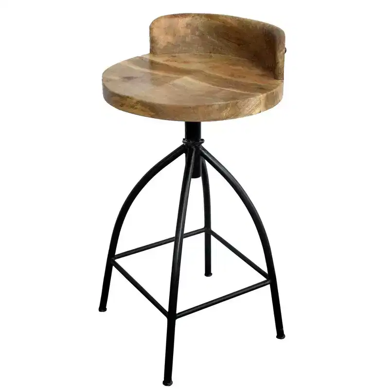 The Urban Port 25-31" Industrial Style Adjustable Swivel Stool with Backrest and Height Options Brown/Black