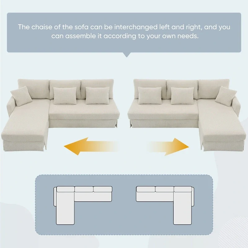 Modern 4-Seat L-Shaped Convertible Sofa with Reversible Chaise and Pillows