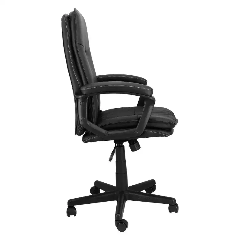 Elama High Back Tufted Faux Leather Adjustable Office Chair in Black