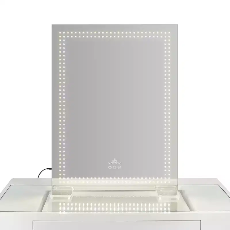 Impressions Vanity Stage Lite XL Vanity Mirror with Tri Tone LED Lighting, Slim Aluminum Frameless Design, Tabletop or Wall Mount Mirror