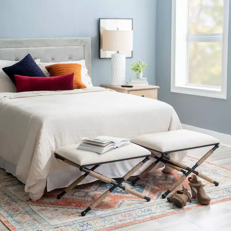 Accent Stool - Boho Rope Wrapped, Upholstered Seat
