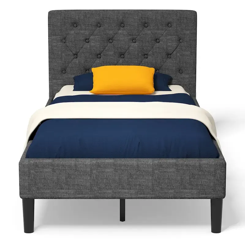 Twin Upholstered Bed Frame Diamond Stitched Headboard Wood