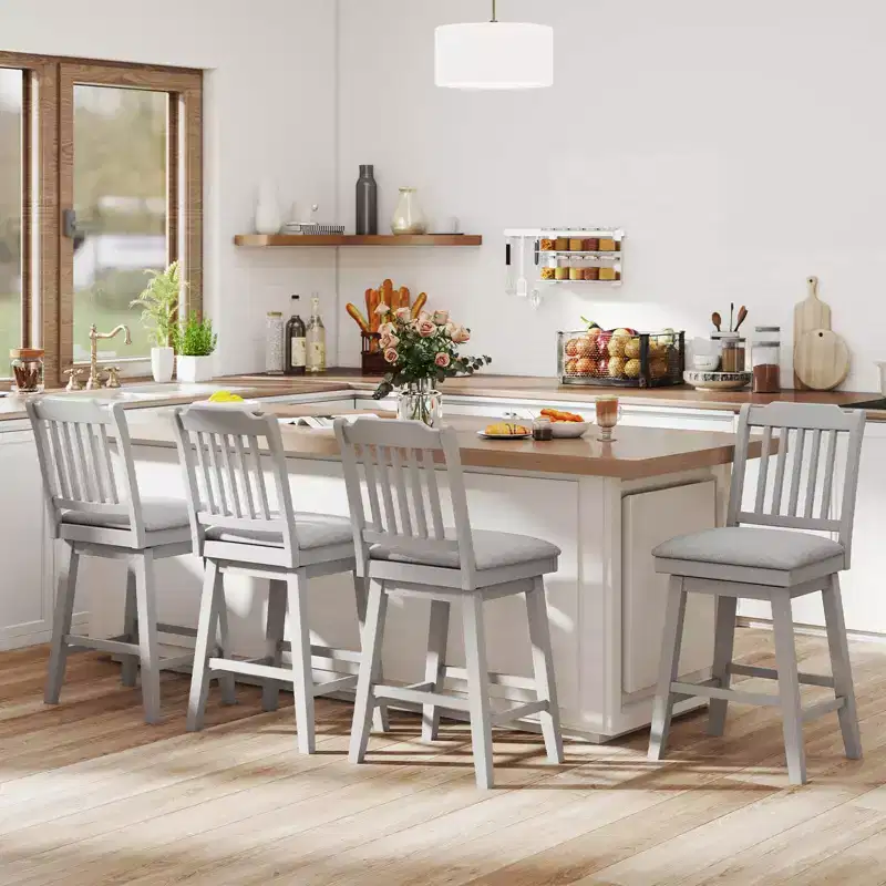 Costway 25 Counter Height Bar Stools Set of 2/4 with Slatted Back Padded Seat & Footrest