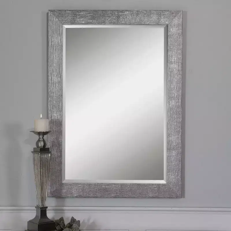 Uttermost Rectangular Vanity Decorative Wall Mirror Modern Beveled Silver Gray Frame 30 Wide for Bathroom Bedroom Living Room