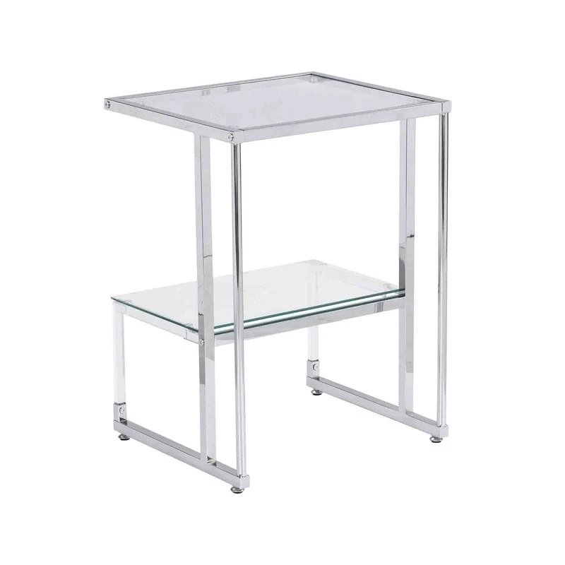2-Tier End Table with Tempered Glass Shelves & Geometric Metal Frame