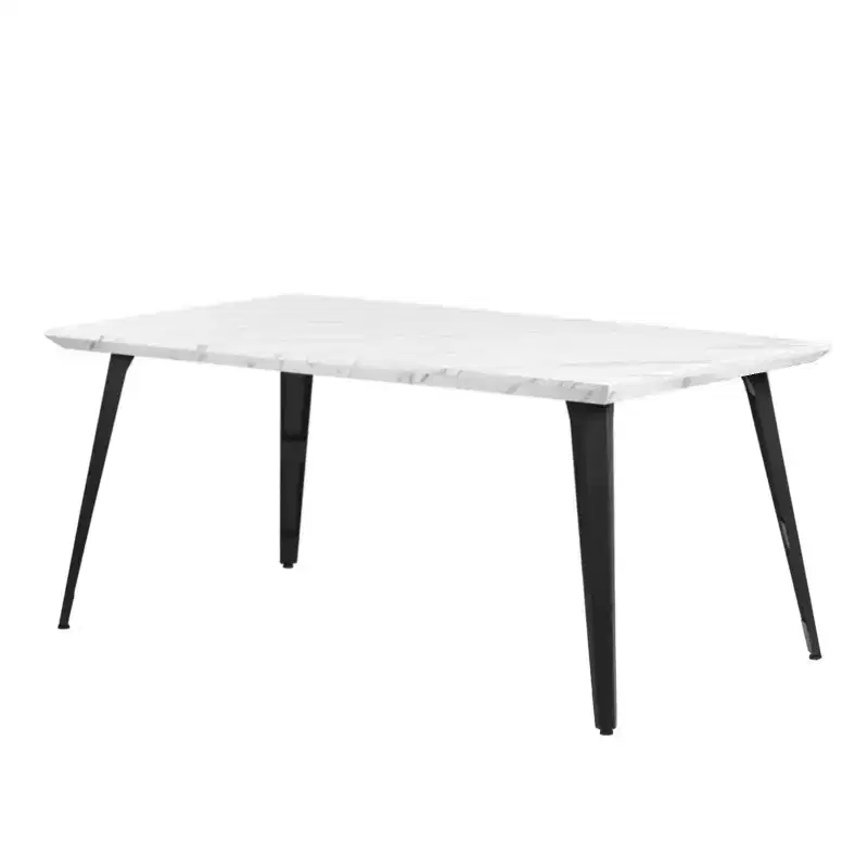 Dining Table for 4-6 Person with Faux Marble Print Tabletop and Metal Steel Legs, White