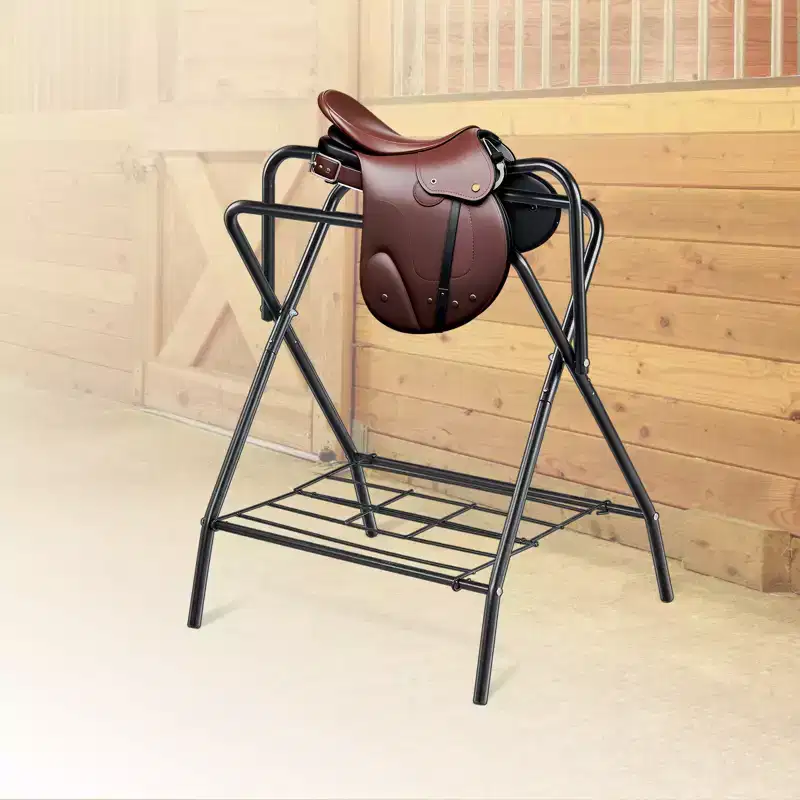 Freestanding Folding Saddle Rack & Horse Blanket Holder, Heavy Duty Steel, Black