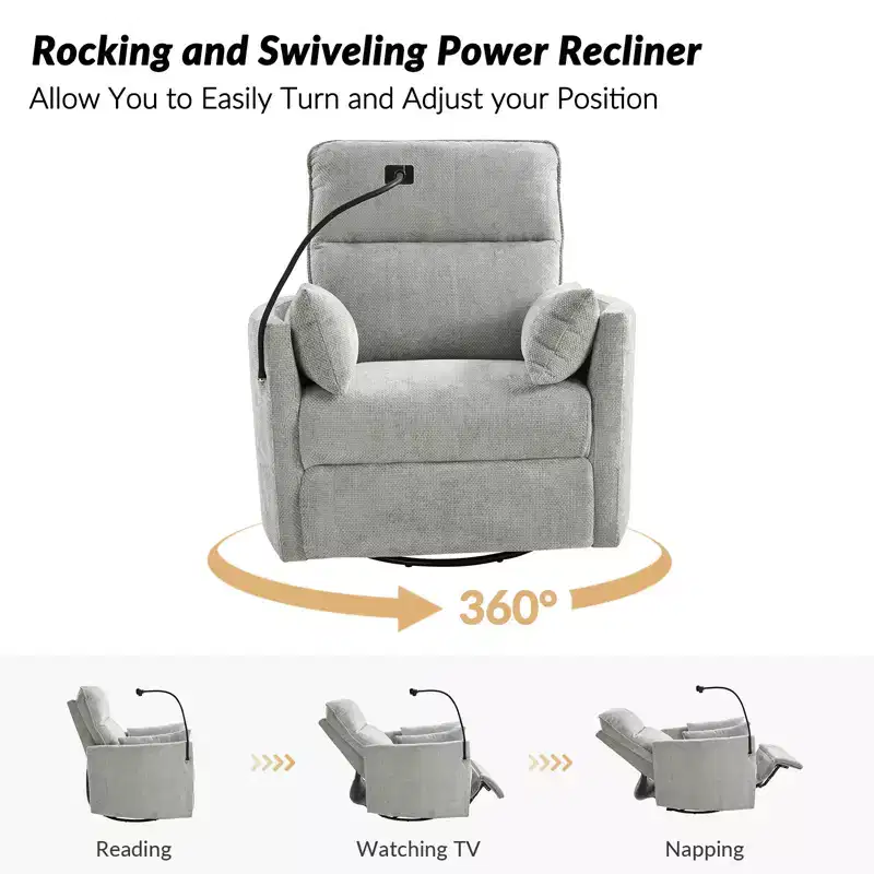 Julius 38 Power Rocking Swivel Nursery Recliner with USB | HULALA HOME