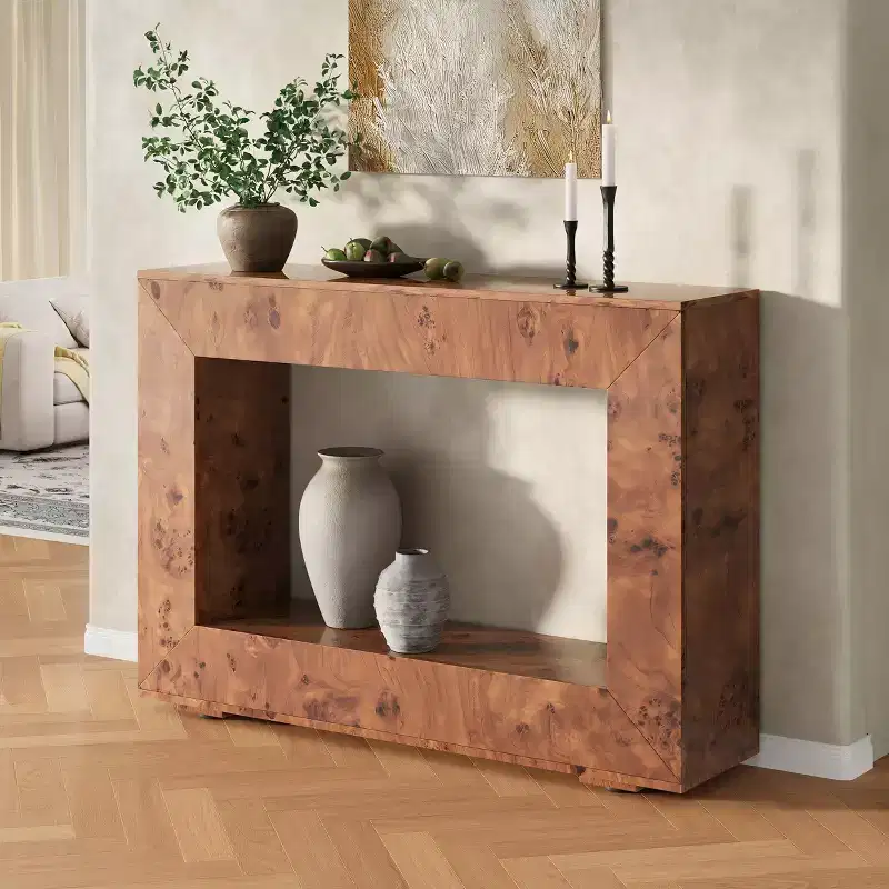 Burl Wood Console Table with Storage, Narrow Entryway Sofa Table for Living Room, Hallway and Foyer