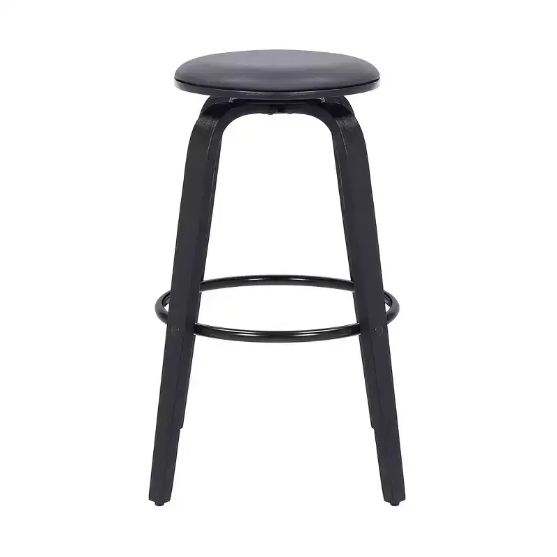 30" Backless Swivel Faux Leather Wood Counter Height Barstool Gray/Black: Round Seat, Footrest, Fixed Height