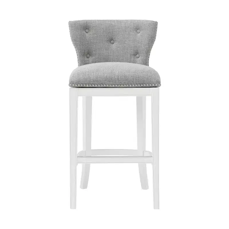 Miranda Swivel Bar Height Stool White: Upholstered Back, Nailhead Trim