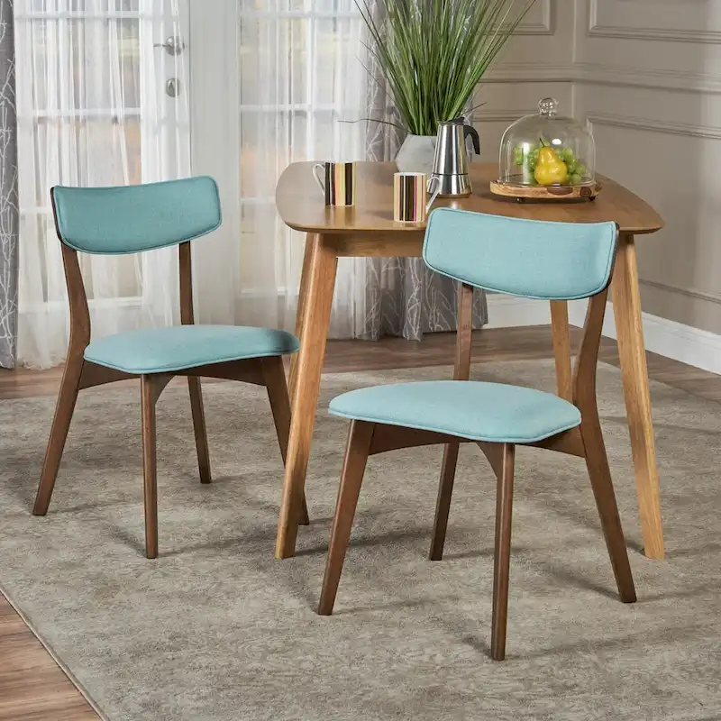 Mid-Century Modern Upholstered Fabric Dining Chair, Wood Legs, Accent Seat for Kitchen & Dining Room