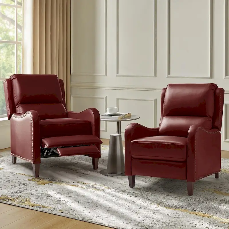 Brigida Modern Genuine Leather Nailhead Trim Recliner with Adjustable Footrest Set of 2 by HULALA HOME