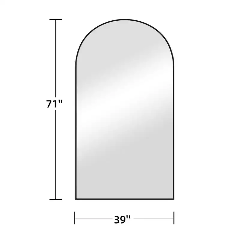 Full Length Arched Free Standing Body Mirror, Metal Framed Large Floor Mirror in Black