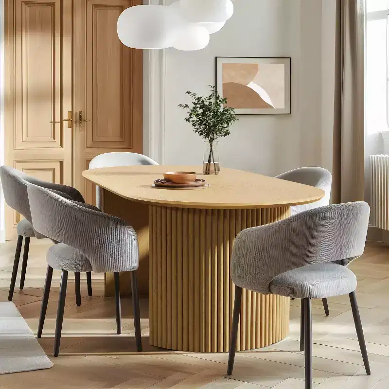 67 x 33.5 Solid Wood Oval Dining Table Modern Kitchen Table Farmhouse Style with Solid Wave Legs for Living Room Kitchen Home Office Natural