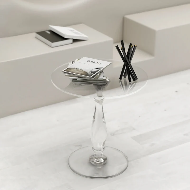Clear Acrylic Round End Table Solid Post Side Table Nightstand - 18 Dia. x 19 H