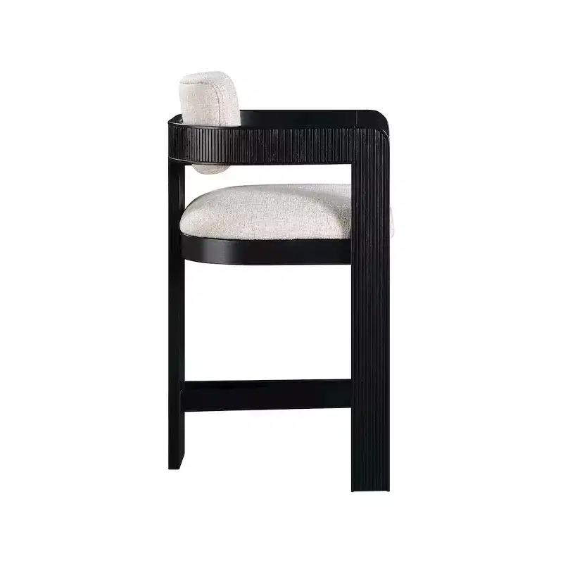 Meridian Furniture,Sacha Beige Linen Textured Fabric Stool