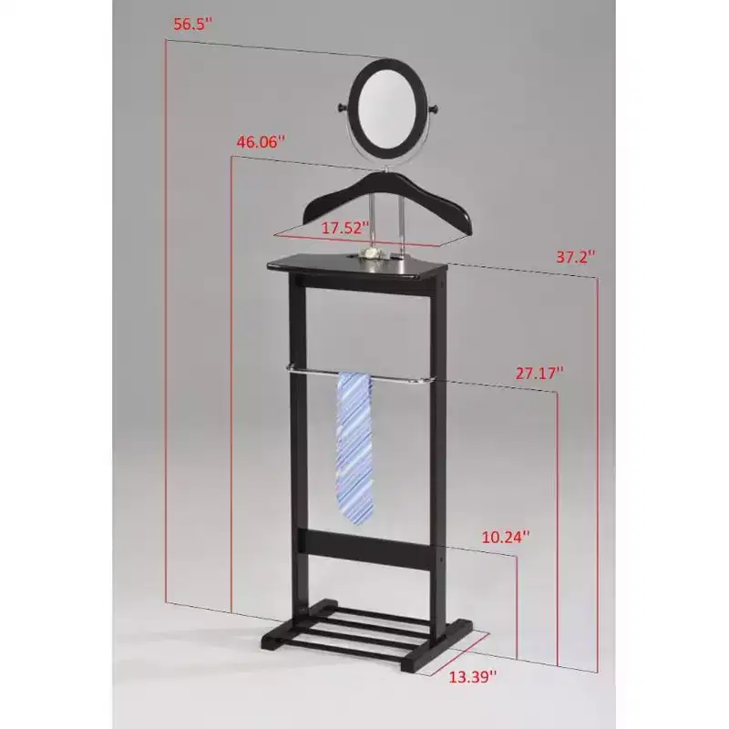 Furniture - Wardrobe Wood Suit Valet Stand, Clothes Trouser Bar Rack, Tie, Belt Hanger and Shoe Rack, Black/Chrome