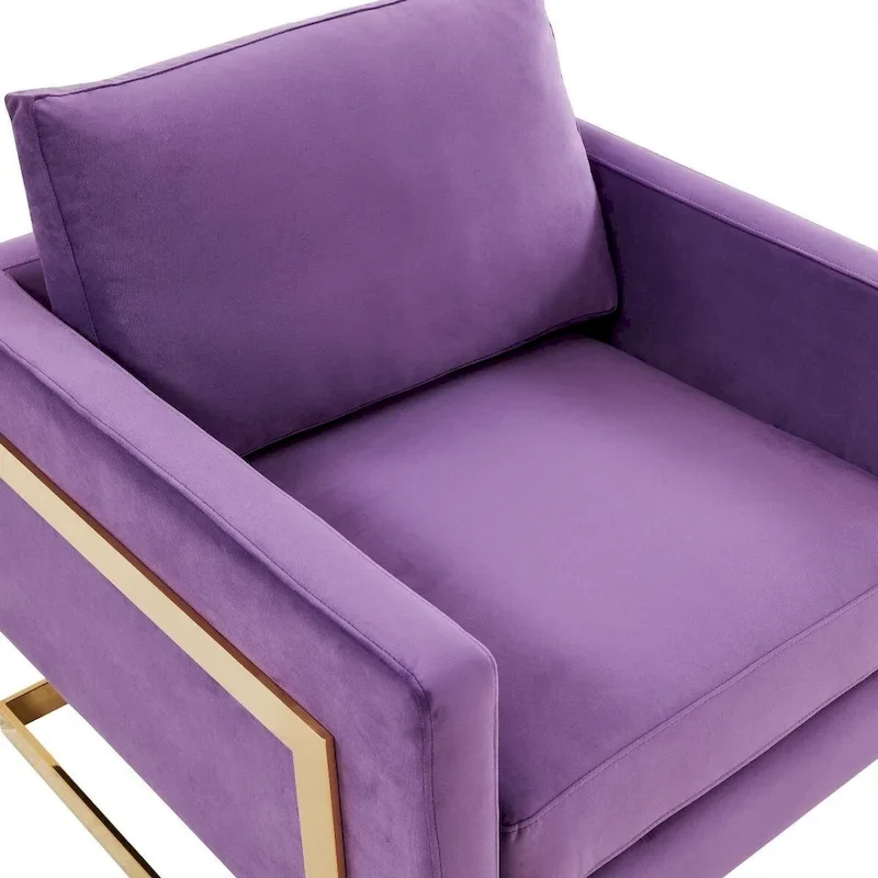 LeisureMod Lincoln Mid-Century Velvet Accent Arm Chair With Gold Frame - 34