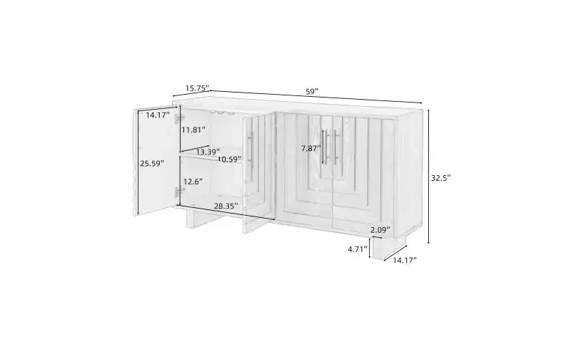59-inch Modern Black Sideboard with 4 Doors – Ash Veneer & Metal Handles