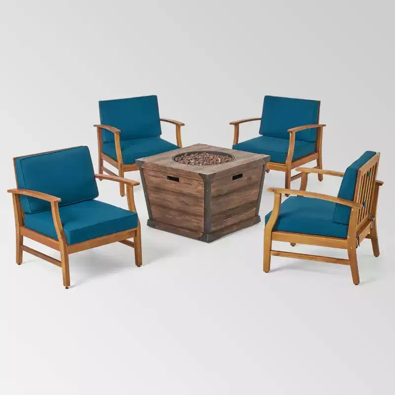 Mark 5pc Acacia Wood Club Chairs & Fire Pit - Christopher Knight Home