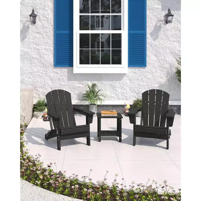 Folding Adirondack Chairs with Cup Holders - 24W x 32D x 36H All-Weather HDPE Outdoor Chairs for Patio, Deck & Garden